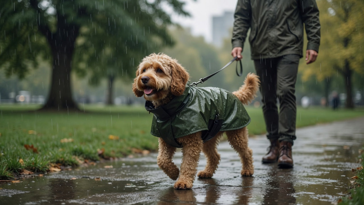 Promener son chien sous la pluie